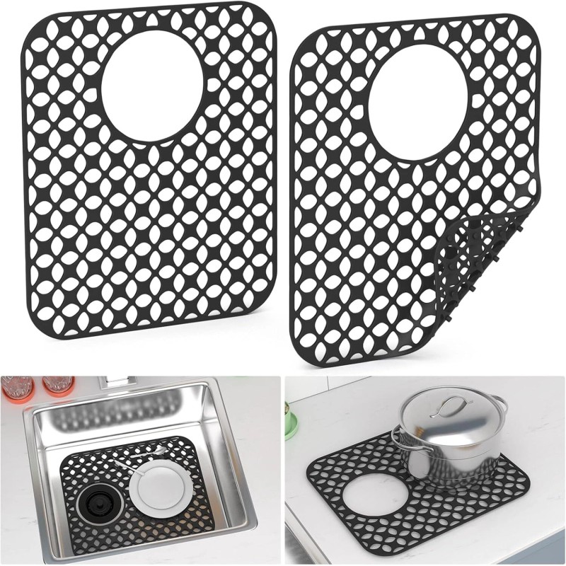 TOOVEM 2PCS Non-Slip Heat Resistant Silicone Sink Protector Mat, Side