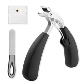 304 Edelstahl Nagelknipser, Nagelknipser für dicke Nägel, Wide Kieferöffnung Nagelzwicker mit abgewinkeltem Kopf, scharfe schräge Zehennagelknipser, mit Nagelfeile & PU Aufbewahrungstasche (schwarz).