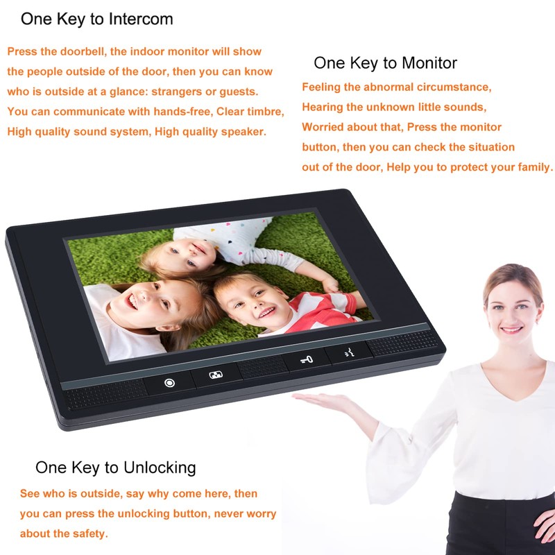 Wired Video Intercom System, 7 Inch Monitor and Aluminum Alloy