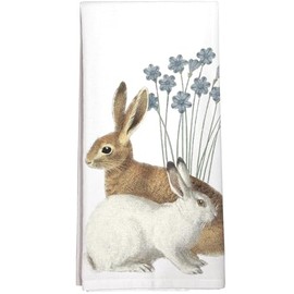 Mary Lake-Thompson Montgomery Street Blue Flower Bunnies Cotton Flour Sack Kitchen Dish Towel