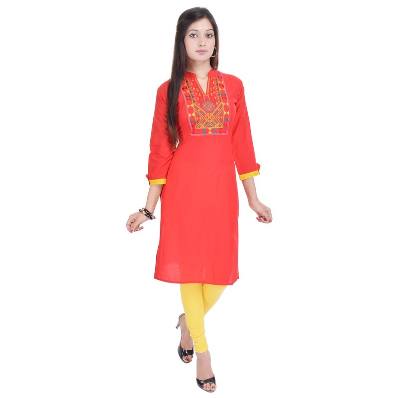 Chichi Camiseta india de algodón con cuello bordado para mujer,