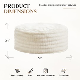 Hobestluk Bean Bag Chairs Beanbag Chair with Filler Adult Bean Bags with Fluffy Ripple Cover, Giant Bean Bag Chairs for Aduts (White, 5FT - 50" x 50" x 24")