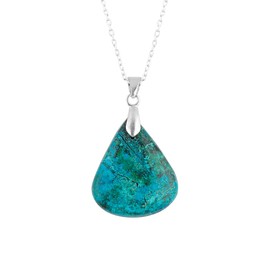 NJCRAFT Natural Chrysocolla Gemstone Pendant Necklace, Handcrafted Jewelry, AAA Quality Cabochon Necklace, Chakra Stones, Healing Crystals, Adjustable Silver Plated Chain, Gift for Women, 18inch
