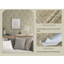 Kitico Peel and Stick Wallpaper Vintage Bohemian Wallpaper Brown Contact Paper Flower Removable Waterproof Bathroom/Bedroom Cabinets Self Adhesive Vinyl 17.3 inches x118.1 inches