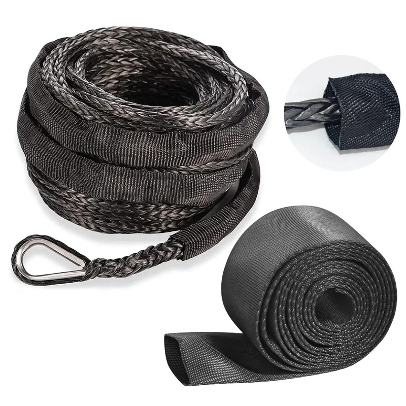 Flylin Universal Polyester Winch Rope Sleeve, Black Winch Cable Cover,
