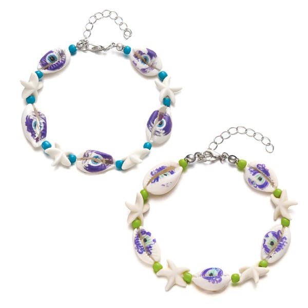 ZORVUJI 2er Set Muschelarmband Damen Evil Eye Armband mit Kaurimuschel