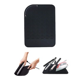 Heat Resistant Silicone Glove and Mat Set for Curling Iron, Hair Straightener, Flat Irons - 9" x 6.5" Food Grade Silicone Mat, Black