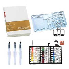 Mini Portable Watercolor Palette Set, Grid Paint Box with Binder Clips Include Paint, Brush*3 and Picture Album Art Materials Coloring Markers:_LG Acrylic(24 Colors)