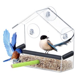DeJivsin Window Bird Feeder, Transparent Window Feeder for Birds with Strong Suction Cups, Bird House for Bird Watching, Wild Birds, Suet, Mealworms, Fat Balls