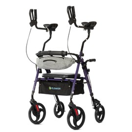 ELENKER Upright Rollator Walker, Stand Up Walkers for Seniors with Armrest, Front Pouch, 10”Wheels, Sponge Padded Seat and Backrest, Fully Adjustment Frame, Purple