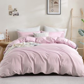 Striped Duvet Cover King Size 100% Washed Cotton Comforter Cover