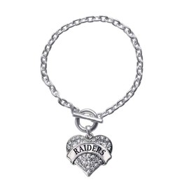 Inspired Silver - Raiders - Silver Toggle Bracelet for Women - Pave Heart Charm Bracelet Jewelry Gift with Cubic Zirconia - Women's Charm Bracelet with Sturdy Toggle Clasp