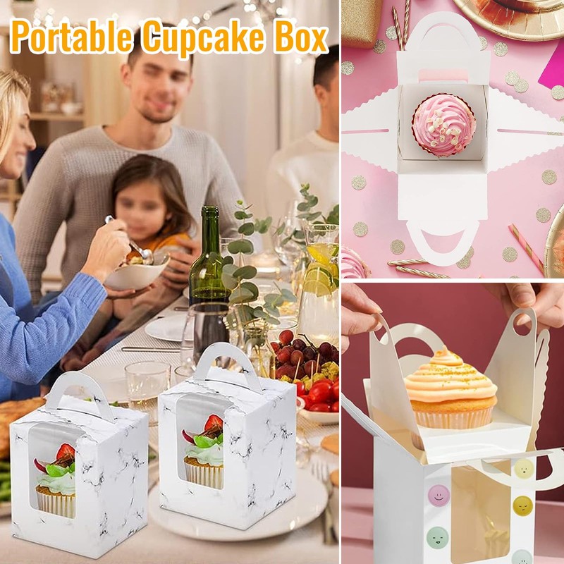25 Pcs Individual Cupcake Containers, Cupcake Gift Boxes with Window,