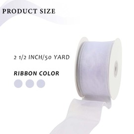 LaRibbons Organza Wired Ribbon, White Sheer Ribbon for Flower Bouquet, Gift Wrapping, Wedding Invitations Wreaths Wrap, Party Decoration, 2 1/2" | 50 Yard