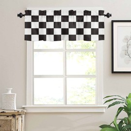Black and White Modern Mosaic Lattice Valance Curtains for Living Room/Bedroom/Bathroom/Kitchen Window,Rod Pocket Valance Tiers Small Curtain Drape Panel,Minimalistic Abstract Geometric Plaid 60"x18"