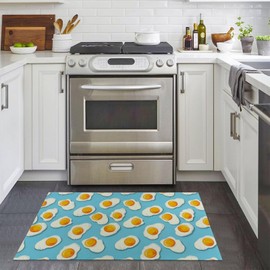UNDAHIS Funny Fried Egg Indoor Door Mat, Non Slip Cute Eggs Doormats for Living Room Kitchen, Non-Woven Fabric Welcome Mat for Entrance Office Home, Decorative Floor Rug Gifts 17x29.5in