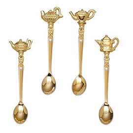 Elegance 87626 Gold Finish Teapot Tea Spoon with Crystal, 0.5" Height, 1" Width, 4.5" Length