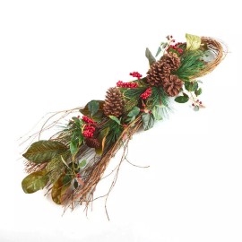 Factory Direct Craft 38" Artificial Grapevine and Pine Needle Holiday Hanger Swag with Red Berries