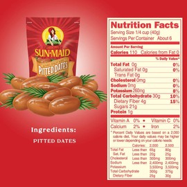 Sun-Maid Deglet Noor Pitted Dried Dates - (4 Pack) 8 oz Resealable Bag - Pitted Deglet Noor Dates Dried Fruit Snack for Lunches, Snacks, and Natural Sweeteners