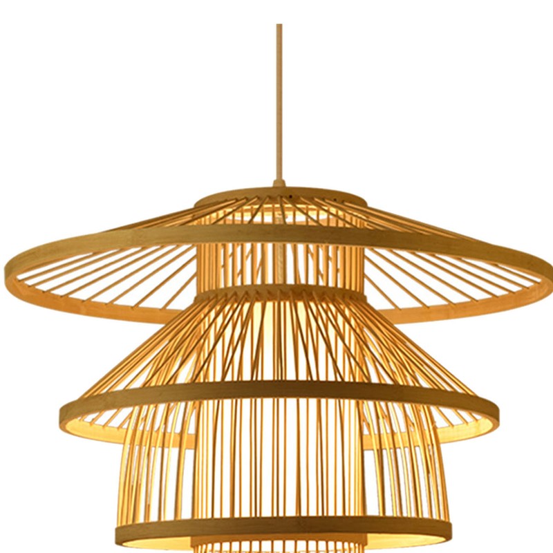 Bamboo Woven Pendant Light Imitation Sheepskin Chandelier Lantern Hanging Lamp