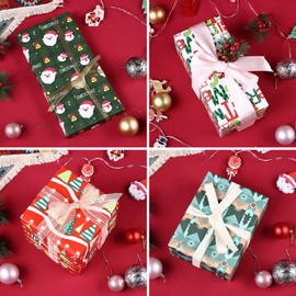 Yeconire 30 Inch Christmas Wrapping Paper for Gifts 4 Rolls Wrap Paper - Funny Santa Claus, Snowflakes Snowman, Merry Christmas, Pine Trees, Holiday Gift Wrapping - 30 Inch x 120 Inch Per Roll