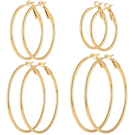 4 Pairs Gold Plated Hoop Earrings for Women Lightweight Hypoallergenic Gold Hoops Stainless Steel Hoop Earrings Loop Earrings Set