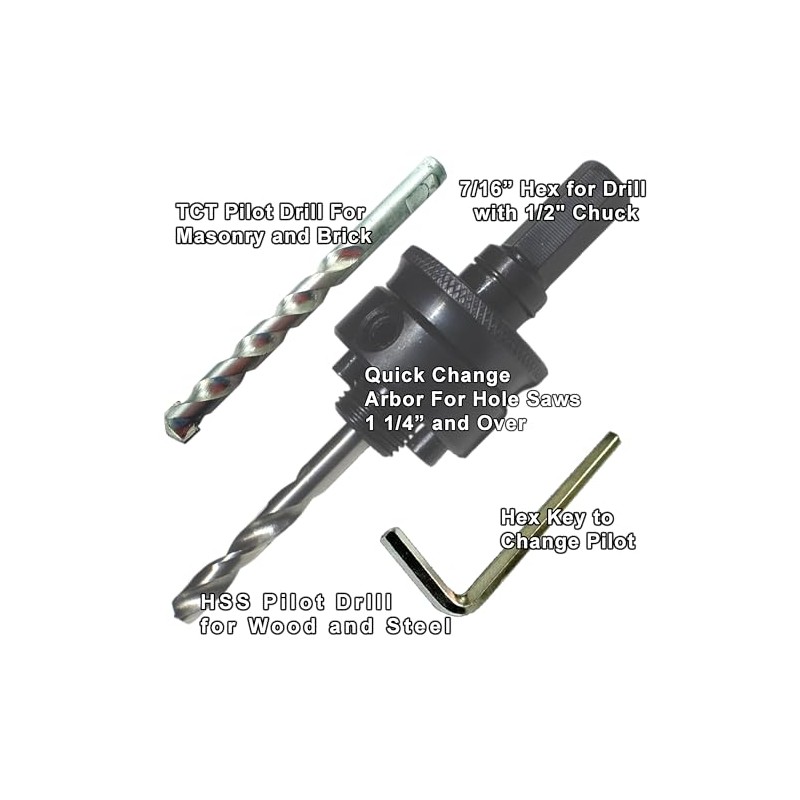 Quick Change Hole Saw Arbor with TCT Pilot Drill for