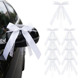 Alaoo Wedding Car Bow, 10Pcs White Wedding Bows with Double Satin Ribbon, Wedding Car Decoration Kit for Bridal Car, Gift Wrapping, Table Decoration