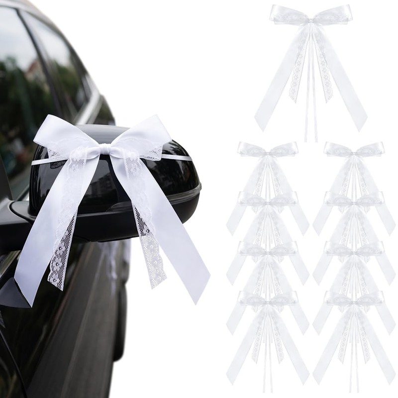 Alaoo Wedding Car Bow, 10Pcs White Wedding Bows with Double