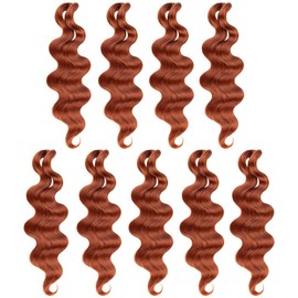 COOKOO 9 Packs Copper Red Body Wave Braiding Hair 14 Inch Pre Feathered Bouncy Braiding Hair French Curls Wavy Braiding Ocean Deap Twist Crochet Hair Synthetic Hair Extensions(350#)