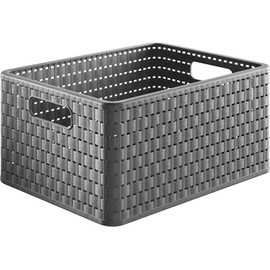 Rotho Country Rattan Effect Storage Box, 18 Litres, Plastic (Polypropylene), Black, A4