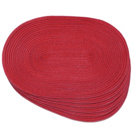 Noctiflorous Oval Braided Placemats 12x18 Inch Round Table Mats Set of 6 for Dining Tables Natural Woven Heat Resistant Place Mats (09 Red, 6 pcs)