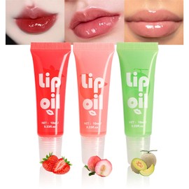 Lip Oil Glow, 3 Stück Getönter Lippenöl Fruchtgeschmack, Feuchtigkeitsspendendes Lip Gloss, Glänzender Lipgloss für Langanhaltend Glossy Pflegende Lippen & Lippenfalten Aufhellen