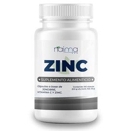 NAIMA, Zinc Adicionado con Vitamina C y Jengibre, 100 cápsulas | Suplemento Alimenticio 100% Puro | Ingredientes Naturales, Sin Aditivos | Apoyo a las Defensas, Energía y Vitalidad, Antioxidante