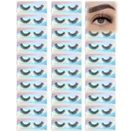 APCYUST Wispy Lashes Bulk 30 Pairs Natural Strip Eyelashes Wholesale Cat Eye Lash Sets Short Thick Fluffy False Mink Eyelash Strips Full Small Fake Pestañas Postizas with Portable Pack