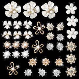 36 botones de diamantes de imitación de flor de perla, botón de diamantes de imitación de boda, adornos para hacer joyas, decoración de bricolaje