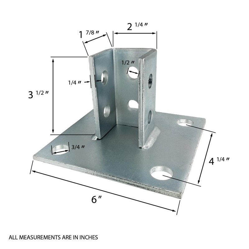 2 Pack - 4 Hole Post Base Channel, 6" Square