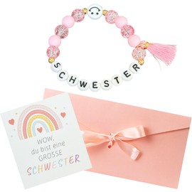Snyvpra Große Schwester Geschenk Set, Inklusive Armband, Karte Und Umschlag, Geschenk Zur Geburt Mädchen, Geschwister Geschenk, Grosse Schwester Geschenk für Kind Mädchen, Geburtstage Und Jubiläen