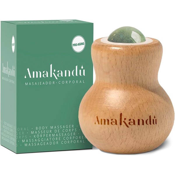 Face and Body Massager - Beech Wood and Aventurine Ball Roll-On - Relaxing Effect - Soothes and Relaxes Skin by Activating and Improving Blood Circulation - Amakandu