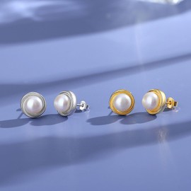 YAMI Pearl Stud Earrings for Women, 925 Sterling Silver Pearl Studs Earrings, 8-8.5MM Cultured Freshwater White Pearl, Hypoallergenic for Sensitive Ears, Mother Day Jewelry Gift