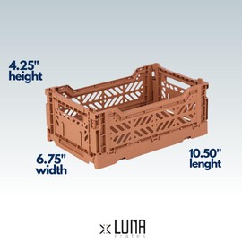 Collapsible Storage Box, Foldable Crate Organizer Bin with Handle, Stackable Crates for Home Organization (Brown-Banana-Tan, 4L - 3-Pack)