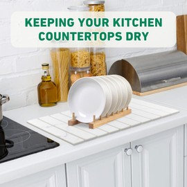 Large Stone Dish Drying Mats for Kitchen Counter, Collapsible Quick Dry Dish Drying Mat, Eco-Friendly Absorbent Diatomaceous Earth Mat for Dishes Bottles Cups (Marble, 24''*16'')