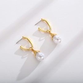 LILIE&WHITE Gold Plated Hoop Earrings with Drop Pearl Charm for Women - Elegant Jewellery for Weddings, Parties & Special Occasions - Fashion Statement Piece