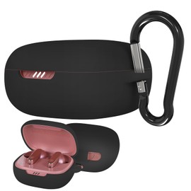 Geekria Funda de silicona compatible con JBL Live Pro 2TWS True Wireless Earbuds, funda protectora para auriculares con gancho para llavero, puerto de carga accesible, soporta carga inalámbrica (negro)