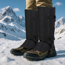1 Pair Snake Gaiters, Hiking Gaiters for Men and Women, Waterproof Outdoor Leg Gaiters for Snow, Sand, Mud, Snake Protection, Nylon & Oxford Fabric, Black, Size 4 to 11.5 Universal Fit