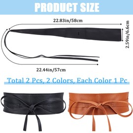 CRASPIRE 2 Colors Obi Style Waist Belt 224.6cm Imitation Faux Leather PU Black Brown Corset Cinch Tie Wide Waist band Retro Vintage Boho Obi Style Cinch Waistband Belt for Women Dress Sweater Coat