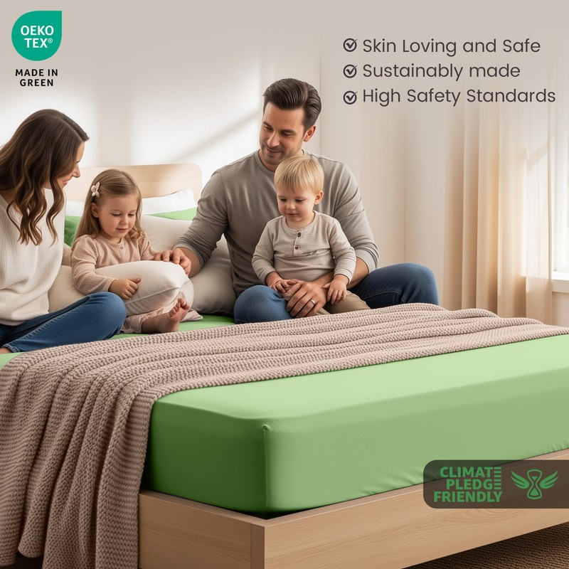 Utopia Bedding Fitted Sheet Single, Sage - Deep Pocket 14