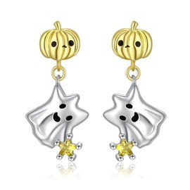 925 Sterling Silver Halloween Earrings Cute Pumpkin Ghost Stud Earrings Holiday Jewelry Gift for Women