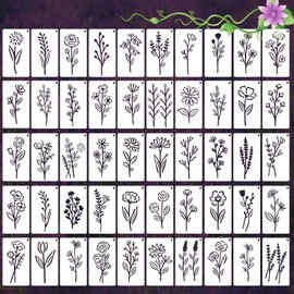 50 pcs Botanical Flower Stencils, Tiny Nature Vine Essential Art Stencils, Reusable Flower Stencil with Hole for Adults Kids DIY Painting on Wood Rocks Canvas Fabric Glass Pottery Cups Walls