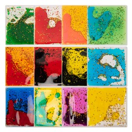 Art3d 6”x6” Square Sensory Fidget Liquid Motion Tiles for Kids, Toddler, Teens - Interactive Soft Gel Liquid Play Mats for Home, Schools, Playrooms, Multi-Pack of 12 Tiles